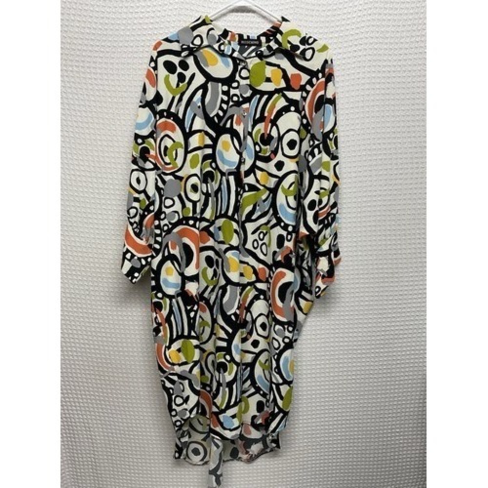 Moschino Geometric MultiColor Button Up Long Sleeve Shirt Dress Women One Size